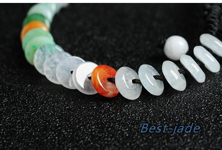 Certificated ICE Jade Grade A  JadeIet Hand carved Jade Round bead  Bracelet Chain jade gift