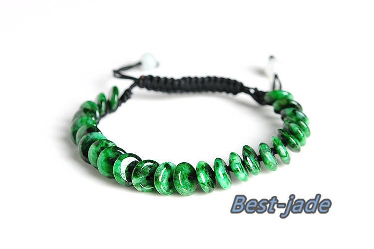 Ice Jade Natural Grade A Jadeite Hand carved  Myanmar Jade Donut bead bangle Bracelet Chain Burma stone Armband string rope