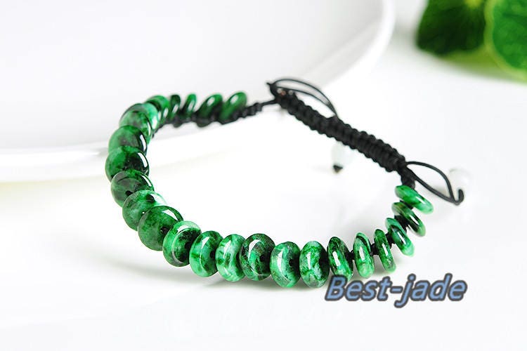 Ice Jade Natural Grade A Jadeite Hand carved  Myanmar Jade Donut bead bangle Bracelet Chain Burma stone Armband string rope