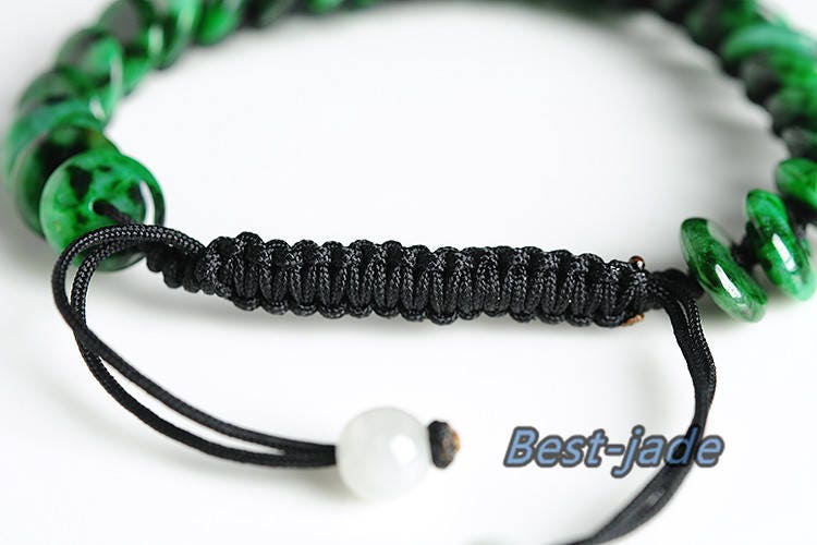 Ice Jade Natural Grade A Jadeite Hand carved  Myanmar Jade Donut bead bangle Bracelet Chain Burma stone Armband string rope