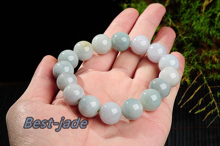 High quality Natural Grade A Jadeite 13*13mm Hand carved Round bead Ball Bracelet Chain Green gemstone Burma jade stone