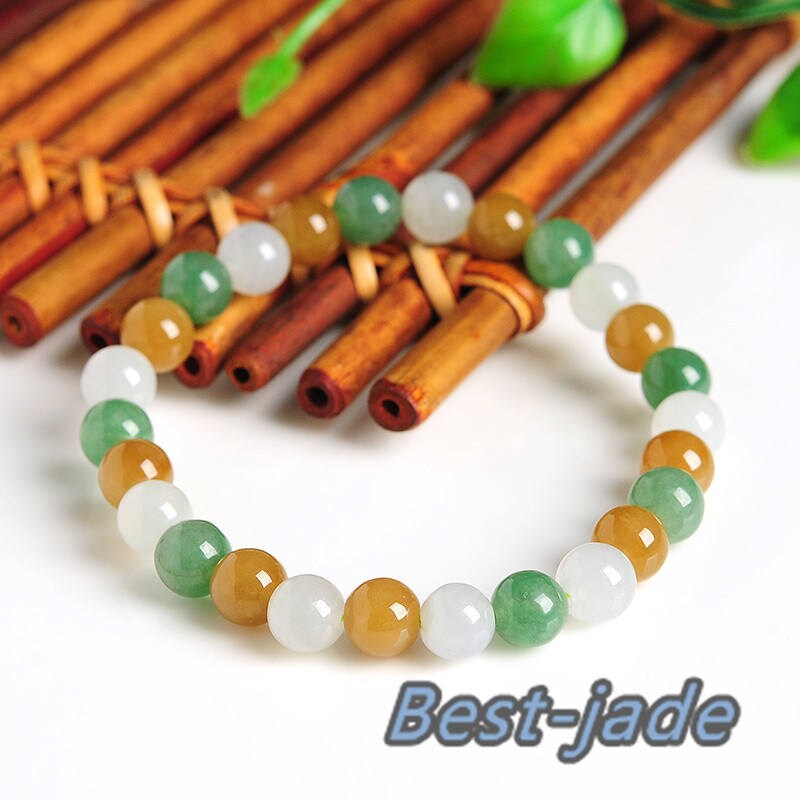 High quality Grade A Natural Jadeite 7*7mm Hand carved Jade Round bead Ball bangle Bracelet Chain Green gemstone Burma stone