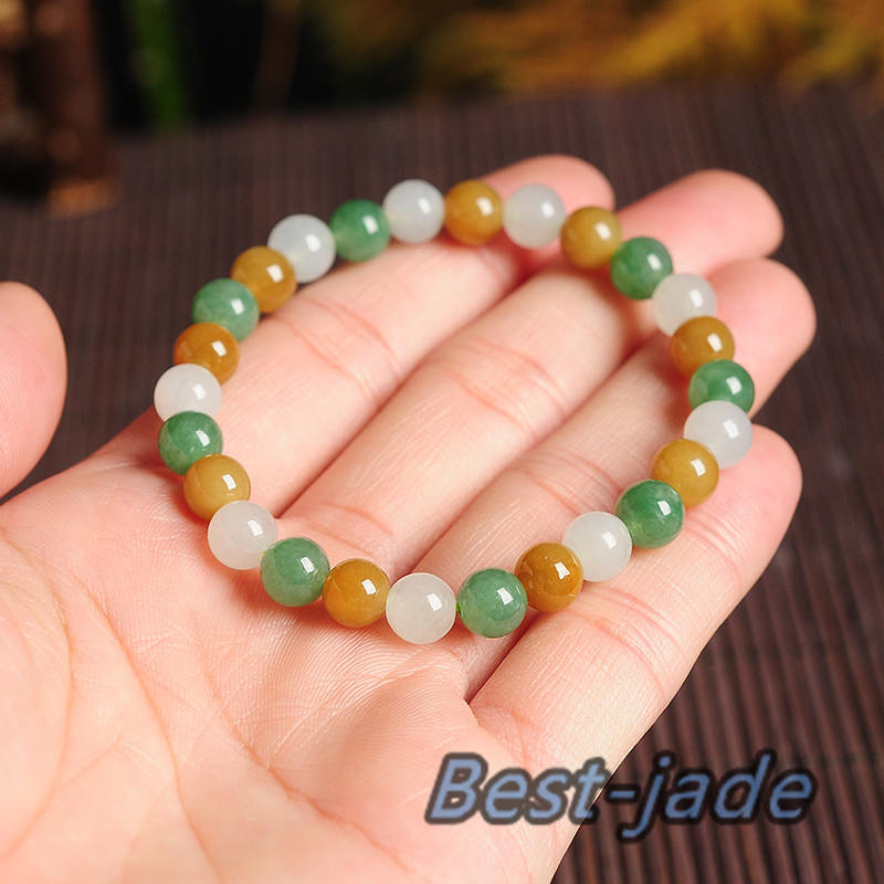 High quality Grade A Natural Jadeite 7*7mm Hand carved Jade Round bead Ball bangle Bracelet Chain Green gemstone Burma stone