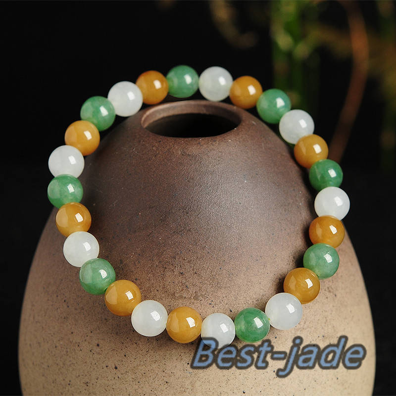 High quality Grade A Natural Jadeite 7*7mm Hand carved Jade Round bead Ball bangle Bracelet Chain Green gemstone Burma stone