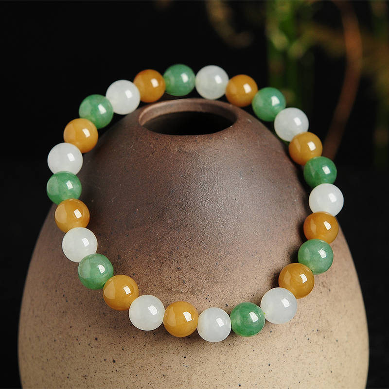 High quality Grade A Natural Jadeite 7*7mm Hand carved Jade Round bead Ball bangle Bracelet Chain Green gemstone Burma stone