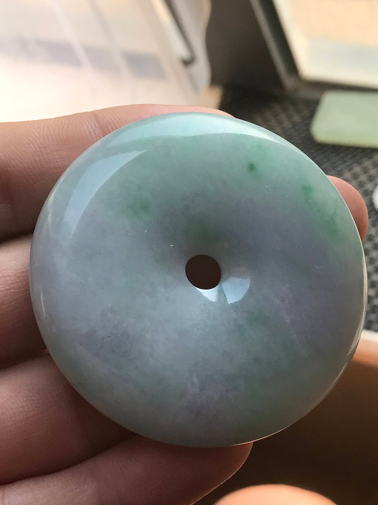 Natural BIG donut Purple lavender  green Pendant Ice Jade hand carved Round Grade A Jadeite Burma bead Necklace hangs falls Anhänger