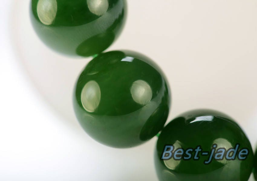 High quality Pure 16mm Grade Apple Green Nephrite Jade Beads Bangle Bracelet Pounamu Nephrite NZ Jade greenstone Ball chain Canadian jasper