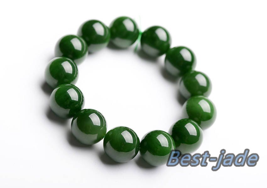 High quality Pure 16mm Grade Apple Green Nephrite Jade Beads Bangle Bracelet Pounamu Nephrite NZ Jade greenstone Ball chain Canadian jasper