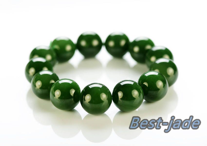 High quality Pure 16mm Grade Apple Green Nephrite Jade Beads Bangle Bracelet Pounamu Nephrite NZ Jade greenstone Ball chain Canadian jasper