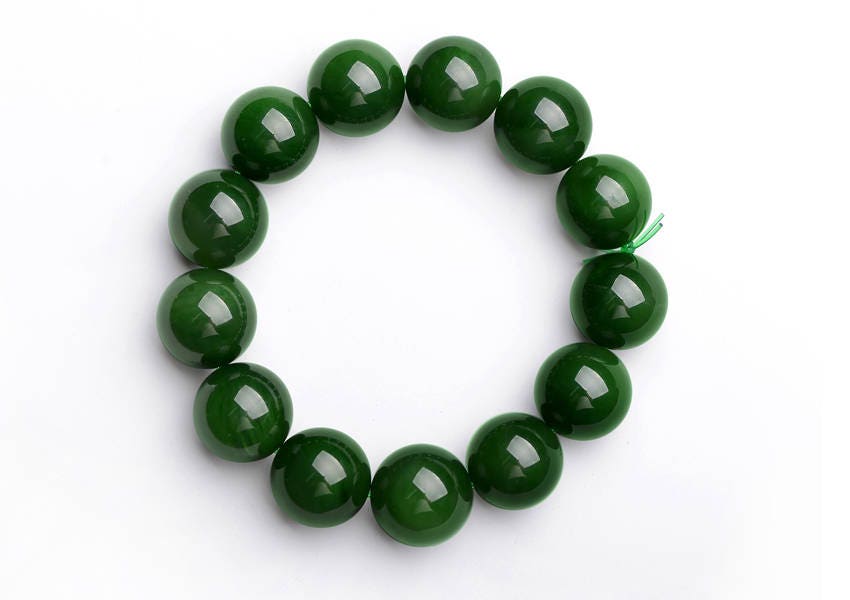 High quality Pure 16mm Grade Apple Green Nephrite Jade Beads Bangle Bracelet Pounamu Nephrite NZ Jade greenstone Ball chain Canadian jasper