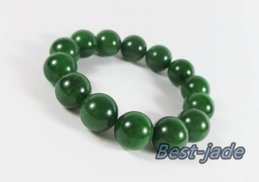 High quality Pure 18mm Grade Apple Green Nephrite Jade Beads Bangle Bracelet Pounamu Maori Nephrite NZ Jade greenstone Ball chain