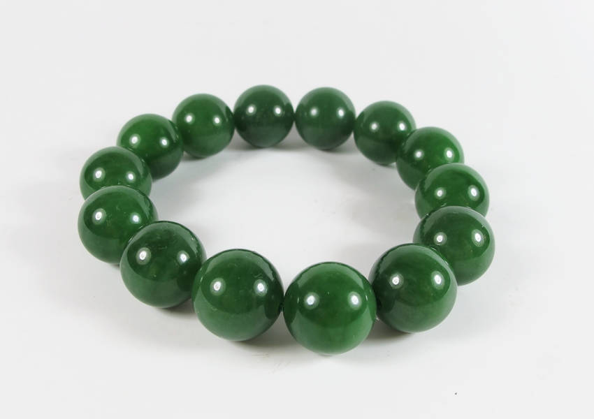 High quality Pure 18mm Grade Apple Green Nephrite Jade Beads Bangle Bracelet Pounamu Maori Nephrite NZ Jade greenstone Ball chain