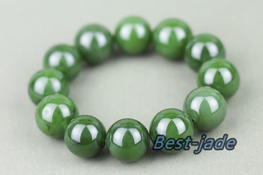 Canadian jasper A Grade 18mm Apple Green Nephrite Jade Ball Beads Bangle Bracelet Pounamu Maori Nephrite Greenstone Jasper Strand BC jade