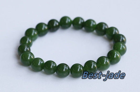 Canadian jasper 10mm Grade Apple Green Natural Nephrite Beads Bangle Bracelet Ball Pounamu Maori Nephrite Canadian Jade lady female jewelry