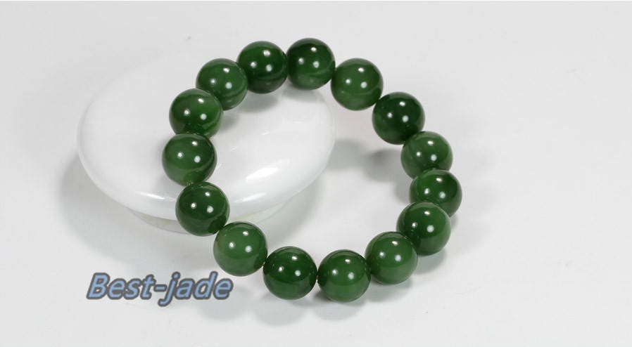 Zertifizierter Top 14 mm kanadischer Nephrit-Jade-Perlen-Armreif, Pounamu-Nephrit-Jaspis-Kugel-Womrn-BC-Kette