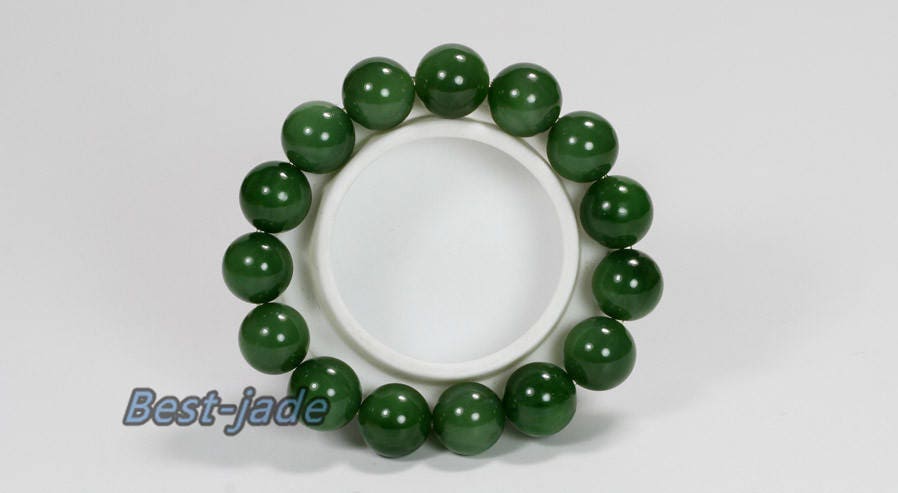 Zertifizierter Top 14 mm kanadischer Nephrit-Jade-Perlen-Armreif, Pounamu-Nephrit-Jaspis-Kugel-Womrn-BC-Kette