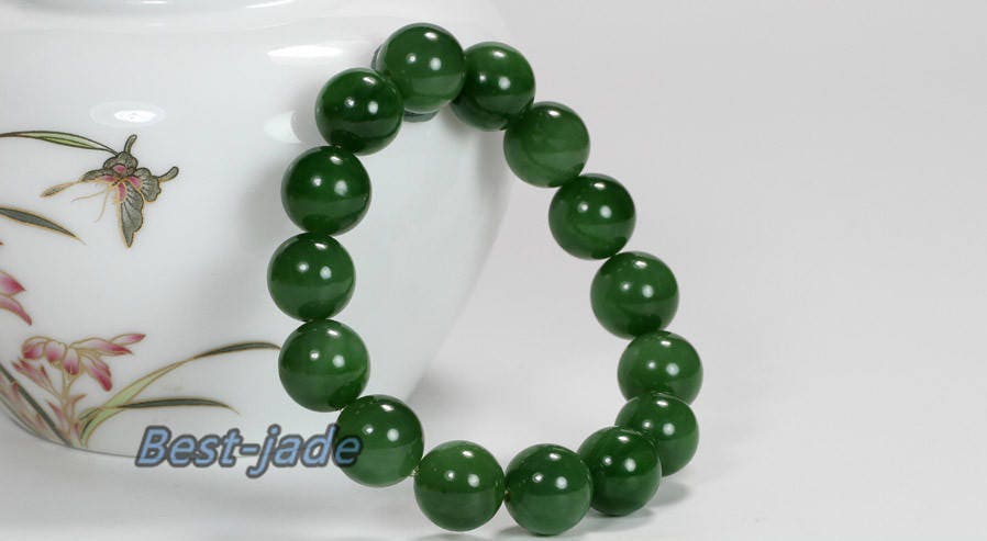 Zertifizierter Top 14 mm kanadischer Nephrit-Jade-Perlen-Armreif, Pounamu-Nephrit-Jaspis-Kugel-Womrn-BC-Kette