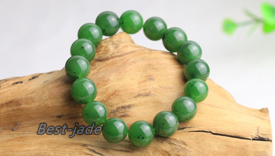 Zertifizierter Top 12mm Grade Apfelgrüner Stein Nephrit Perlen Armreif Armband Pounamu Maori Nephrit NZ Jade Jaspis Kugel Damen Dame Strand BC