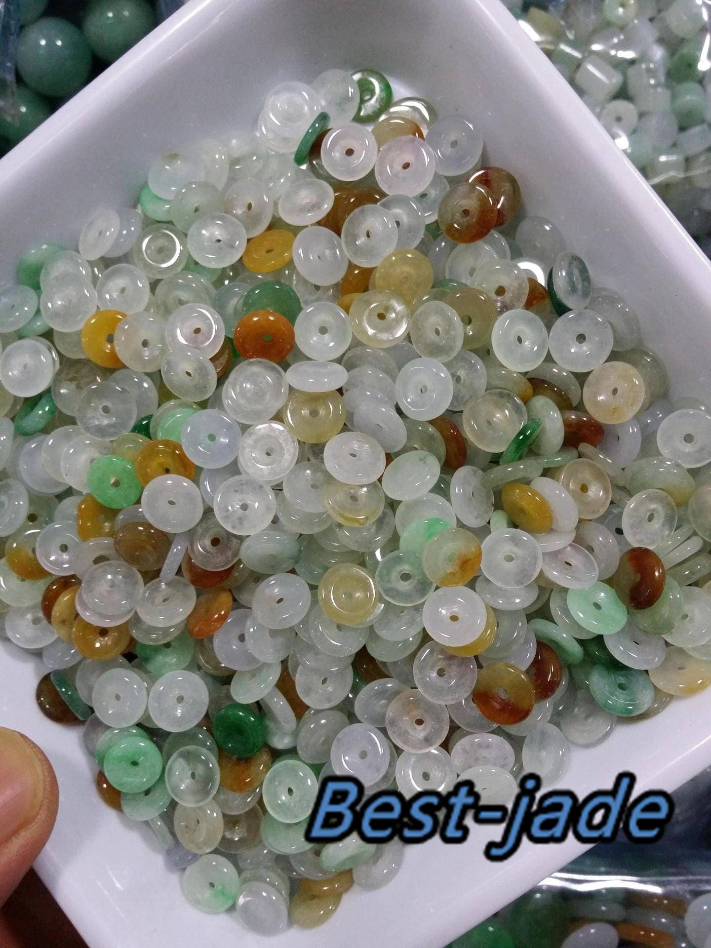 100Pcs Transparent 6-13mm Grade A Jade Glass Green Yellow Burma Jadeite Donut Roundness Beads DIY Baby pendant lucky doughnut bead spacer