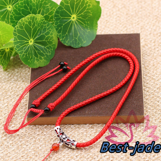 Tibetan Silver RED Black Luck Necklace Hand Woven Braided Rope Lady hand String Cord  girl strap chain Chinese Style collier Halskette f.