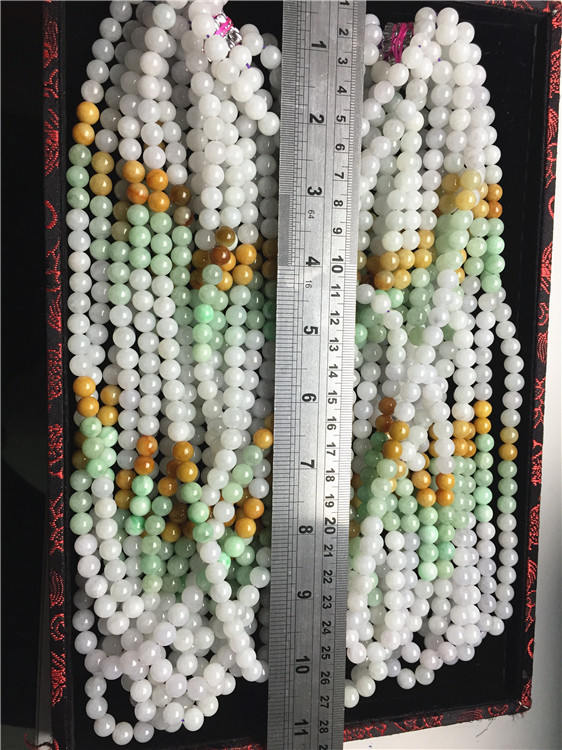 Certificated Grade A Natural Jadeite Hand weaving string Hand carved Necklace Girl Chain Round bead Size:8*8mm Green gemstone Burma 三彩珠链