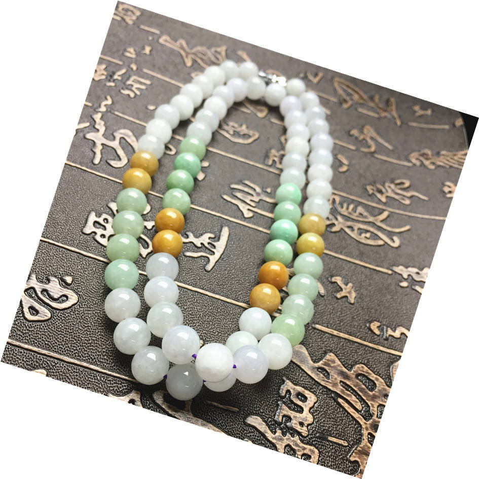 Certificated Grade A Natural Jadeite Hand weaving string Hand carved Necklace Girl Chain Round bead Size:8*8mm Green gemstone Burma 三彩珠链