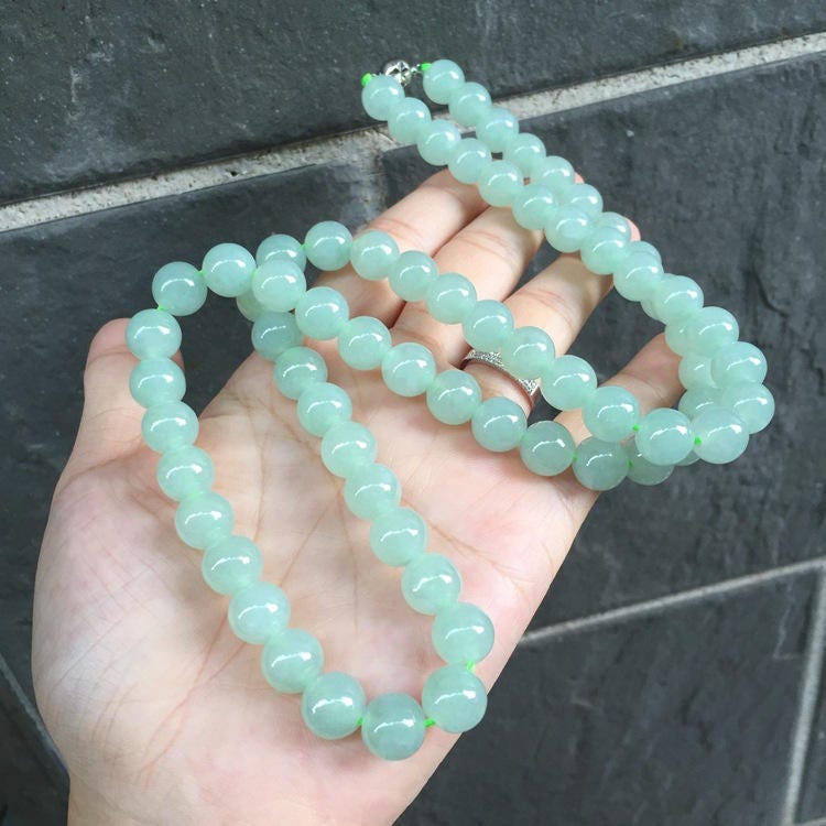 Certificated Grade A Natural Jadeite Hand weaving string Hand carved Necklace Girl Chain Round bead Green gemstone Burma 9.5*9.5mm