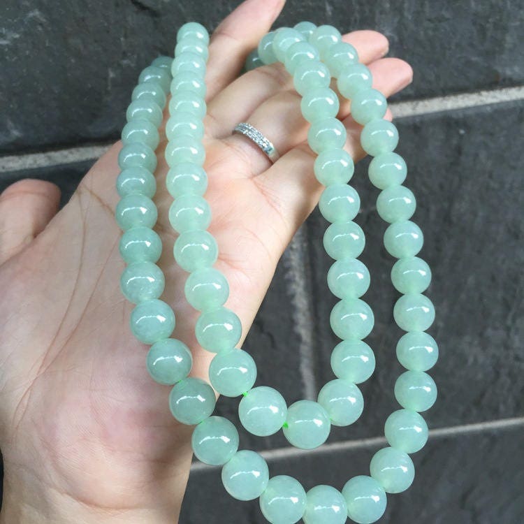 Certificated Grade A Natural Jadeite Hand weaving string Hand carved Necklace Girl Chain Round bead Green gemstone Burma 9.5*9.5mm