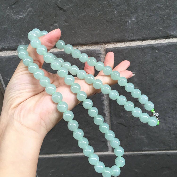 Certificated Grade A Natural Jadeite Hand weaving string Hand carved Necklace Girl Chain Round bead Green gemstone Burma 9.5*9.5mm