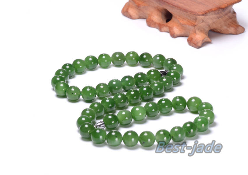 Certificated 12mm Canadian Jade Ball Beads Necklace POUNAMU Nephrite Greenstone   Halskette f. BC Jasper