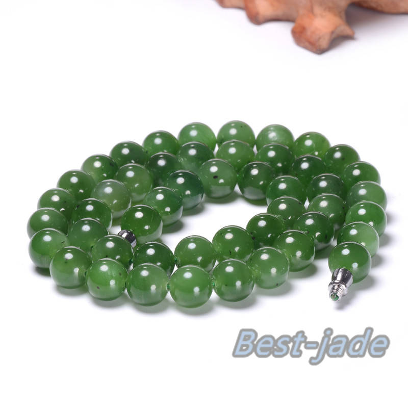 Certificated 12mm Canadian Jade Ball Beads Necklace POUNAMU Nephrite Greenstone   Halskette f. BC Jasper