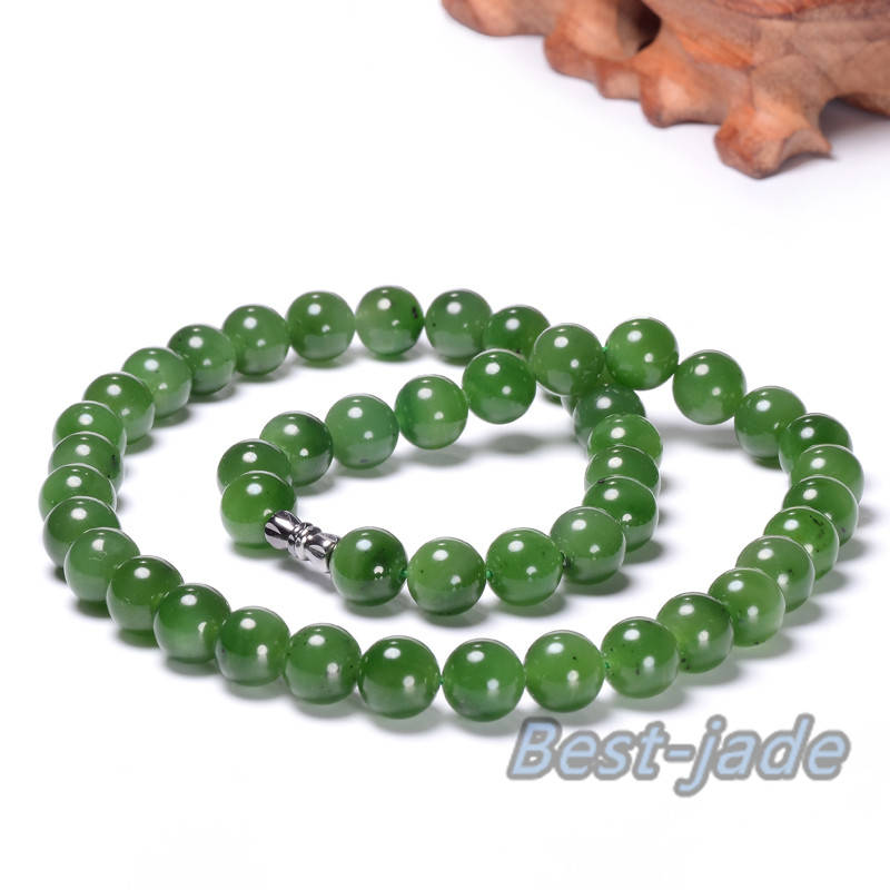 Certificated 12mm Canadian Jade Ball Beads Necklace POUNAMU Nephrite Greenstone   Halskette f. BC Jasper