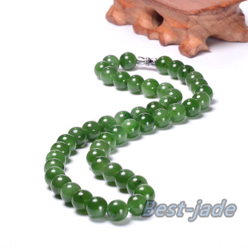 Certificated 12mm Canadian Jade Ball Beads Necklace POUNAMU Nephrite Greenstone   Halskette f. BC Jasper