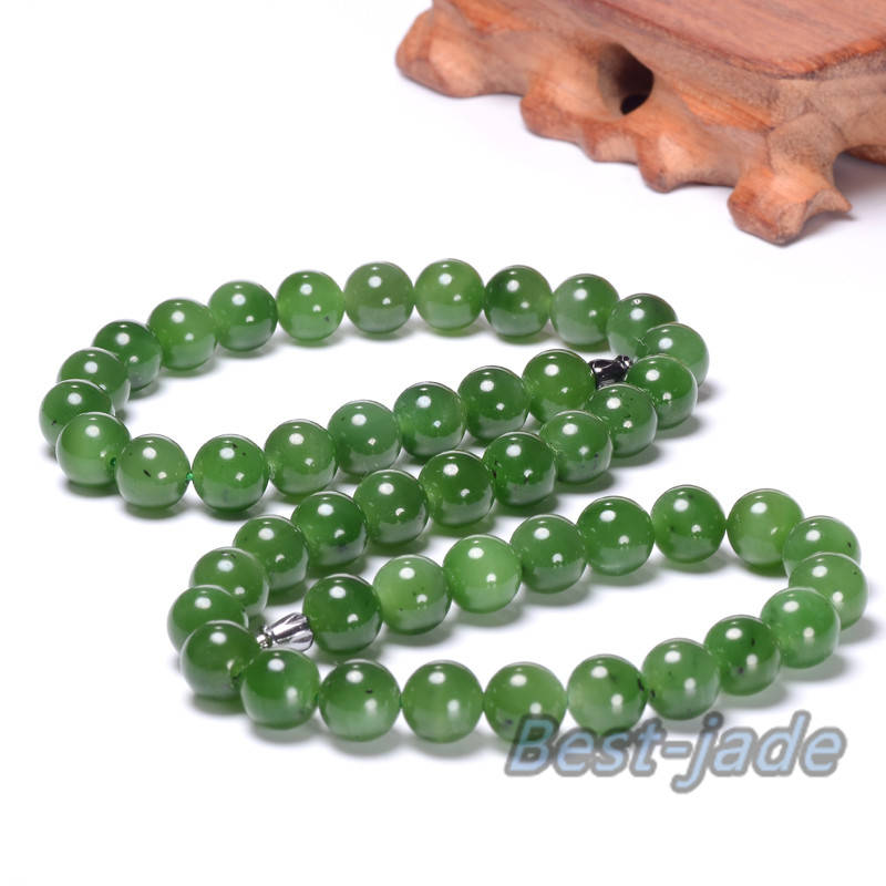 Certificated 12mm Canadian Jade Ball Beads Necklace POUNAMU Nephrite Greenstone   Halskette f. BC Jasper