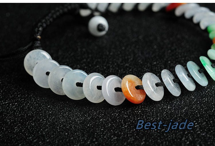 Certificated ICE Jade Grade A  JadeIet Hand carved Jade Round bead  Bracelet Chain jade gift