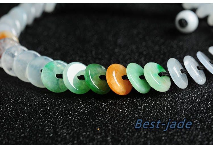 Certificated ICE Jade Grade A  JadeIet Hand carved Jade Round bead  Bracelet Chain jade gift