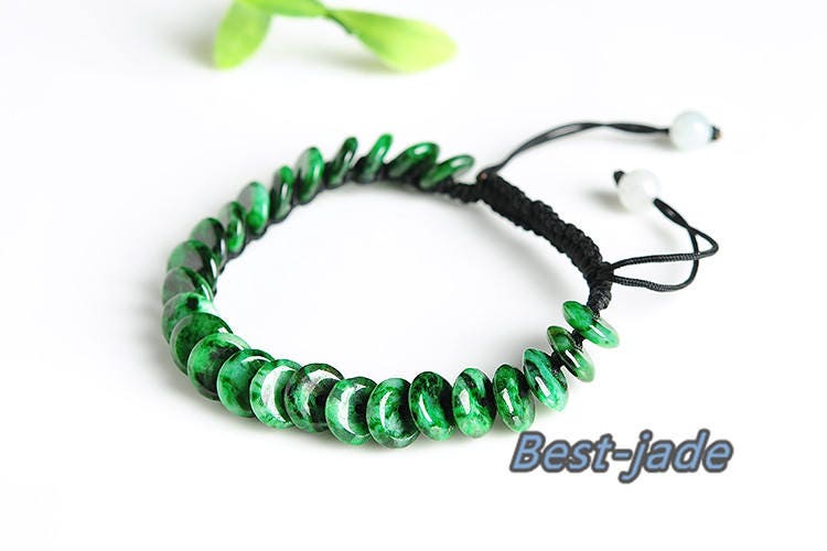 Ice Jade Natural Grade A Jadeite Hand carved  Myanmar Jade Donut bead bangle Bracelet Chain Burma stone Armband string rope