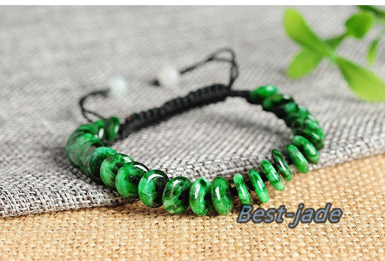 Ice Jade Natural Grade A Jadeite Hand carved  Myanmar Jade Donut bead bangle Bracelet Chain Burma stone Armband string rope