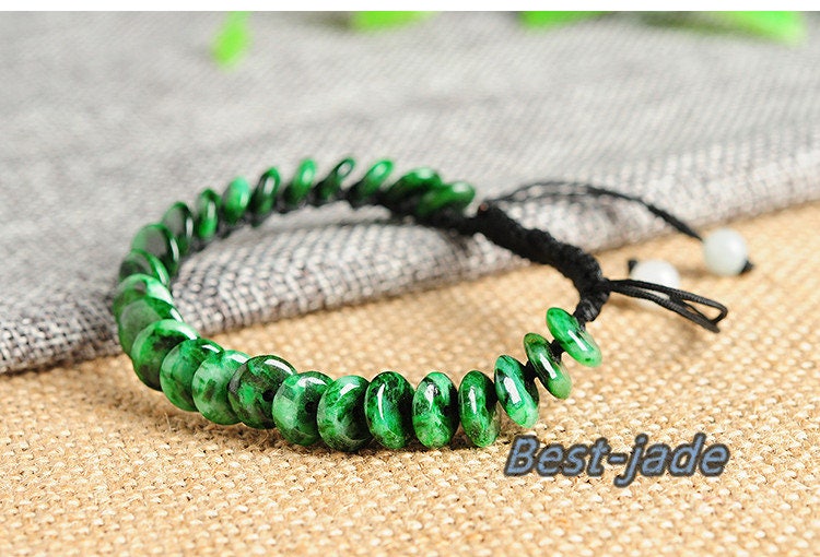 Ice Jade Natural Grade A Jadeite Hand carved  Myanmar Jade Donut bead bangle Bracelet Chain Burma stone Armband string rope