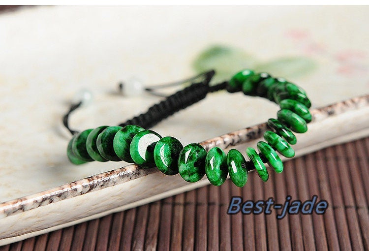 Ice Jade Natural Grade A Jadeite Hand carved  Myanmar Jade Donut bead bangle Bracelet Chain Burma stone Armband string rope