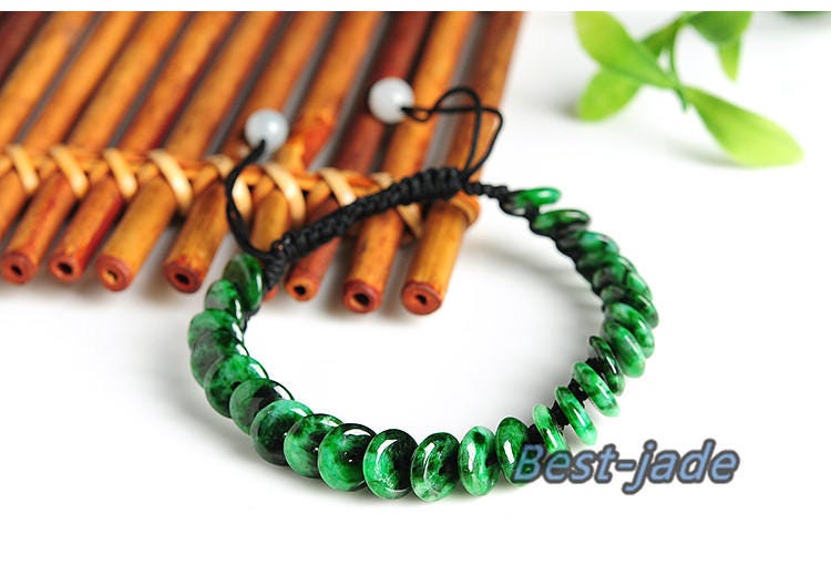 Ice Jade Natural Grade A Jadeite Hand carved  Myanmar Jade Donut bead bangle Bracelet Chain Burma stone Armband string rope