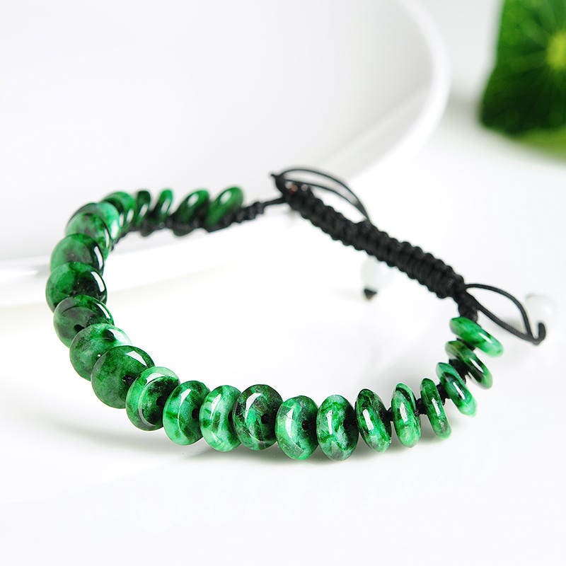 Ice Jade Natural Grade A Jadeite Hand carved  Myanmar Jade Donut bead bangle Bracelet Chain Burma stone Armband string rope