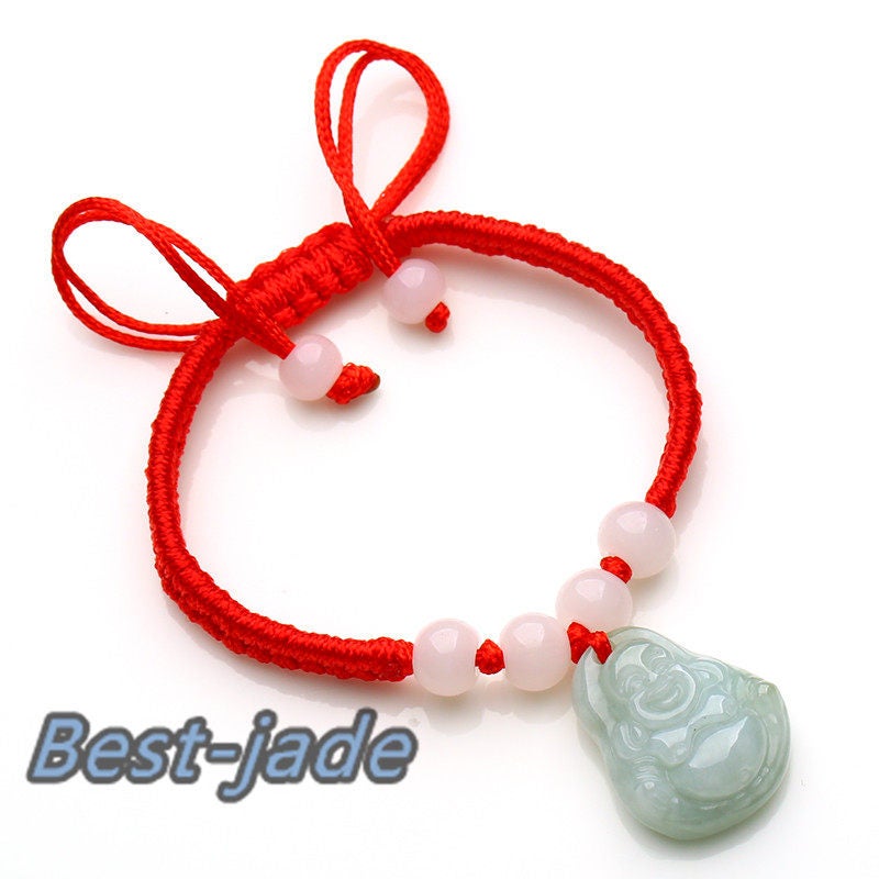 Buddha Bracelet Grade A  Jadeite Burma Jade Girl Kid bead bangle Female Chain A stone Armband Red string rope