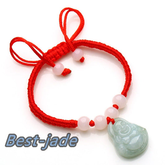 Buddha Bracelet Grade A  Jadeite Burma Jade Girl Kid bead bangle Female Chain A stone Armband Red string rope