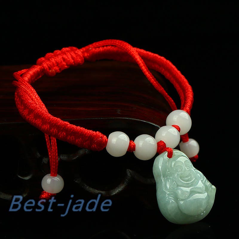 Buddha Bracelet Grade A  Jadeite Burma Jade Girl Kid bead bangle Female Chain A stone Armband Red string rope