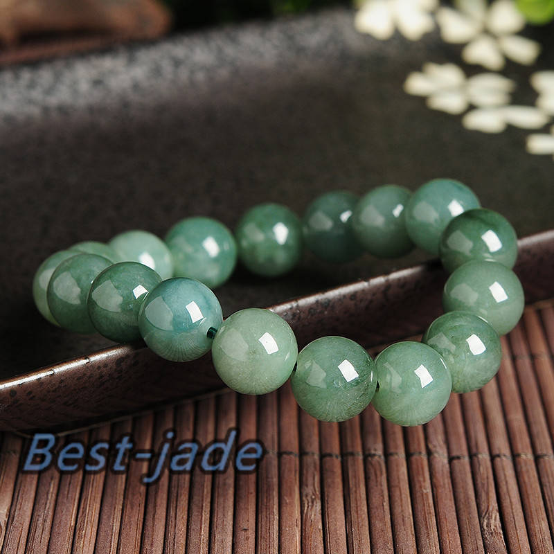 Certificated High quality Grade A Natural JadeIet Hand carved Jade Round bead Ball bangle Bracelet Chain Green gemstone Burma stone Armband