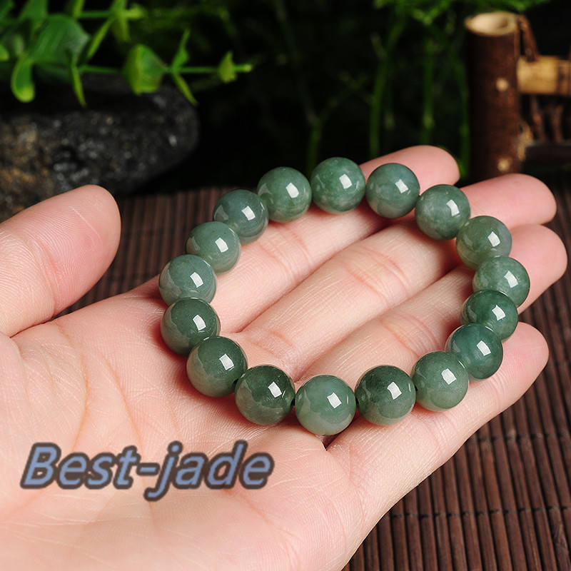 Certificated High quality Grade A Natural JadeIet Hand carved Jade Round bead Ball bangle Bracelet Chain Green gemstone Burma stone Armband