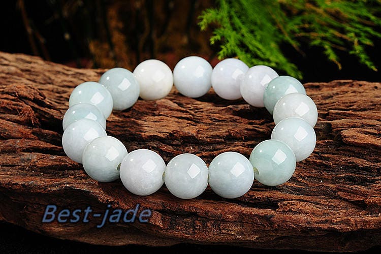 High quality Natural Grade A Jadeite 13*13mm Hand carved Round bead Ball Bracelet Chain Green gemstone Burma jade stone