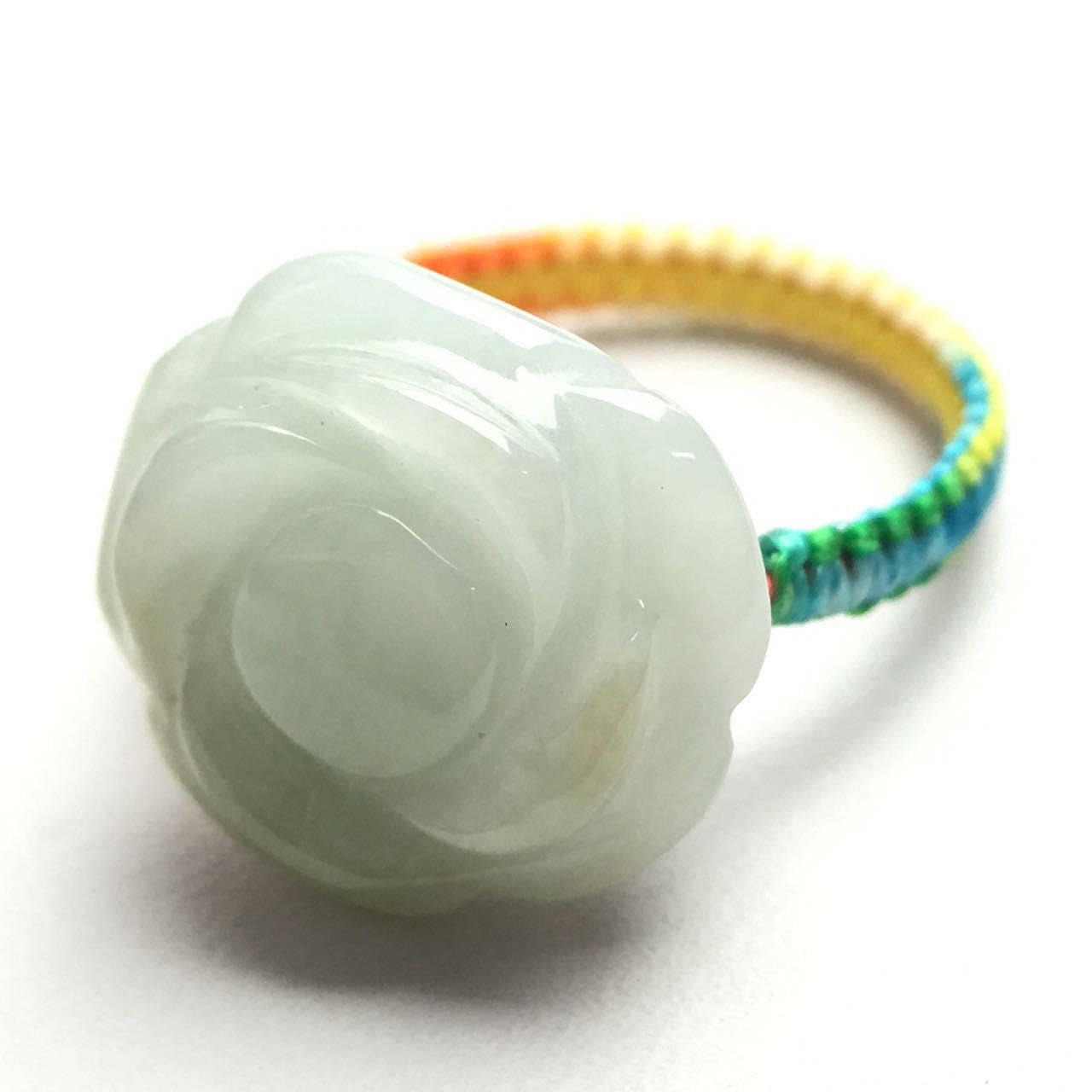 Flower Ring Grade A Natural Jadeite  Hand carved Jade bead bangle Bracelet Chain Green gemstone Burma Lady