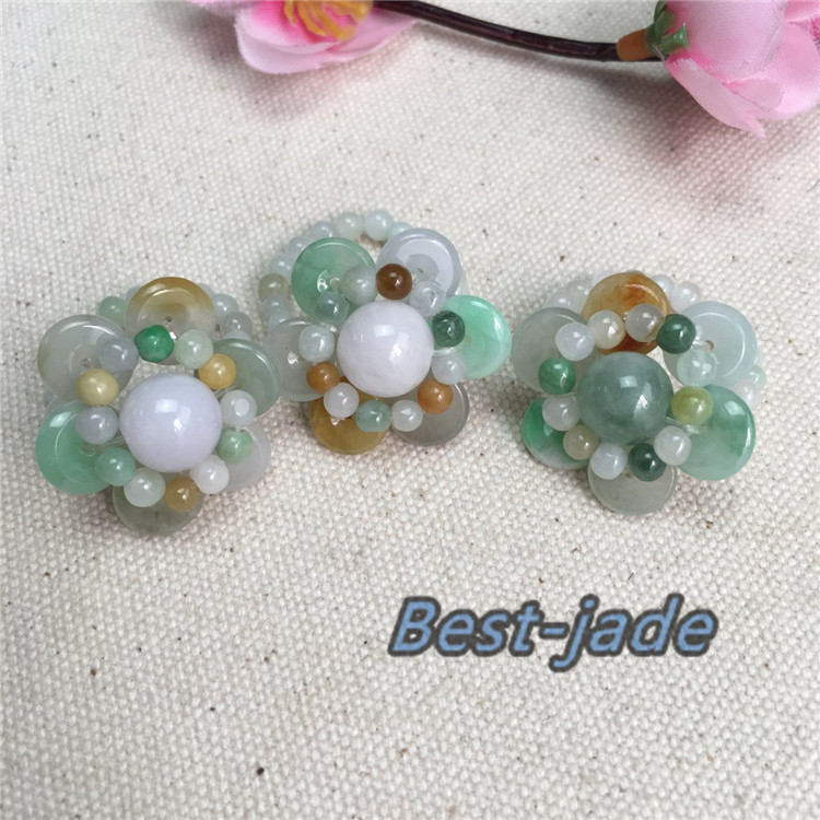 Beautiful Flower Ring Nature Grade A Jadeite  Hand carved Jade bead  Green yellow gemstone  Burma jade Lady